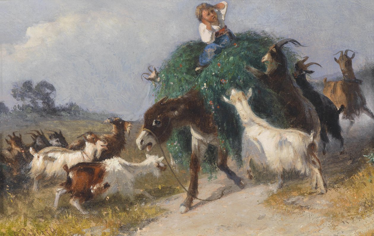 Goats Conquering a Hay Wagon by Giuseppe Palizzi