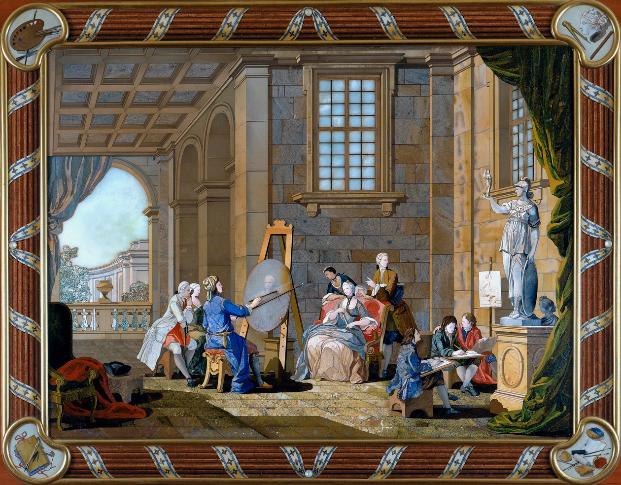 Panel in Pietre Dure Inlay Depicting Painting by Giuseppe Zocchi
