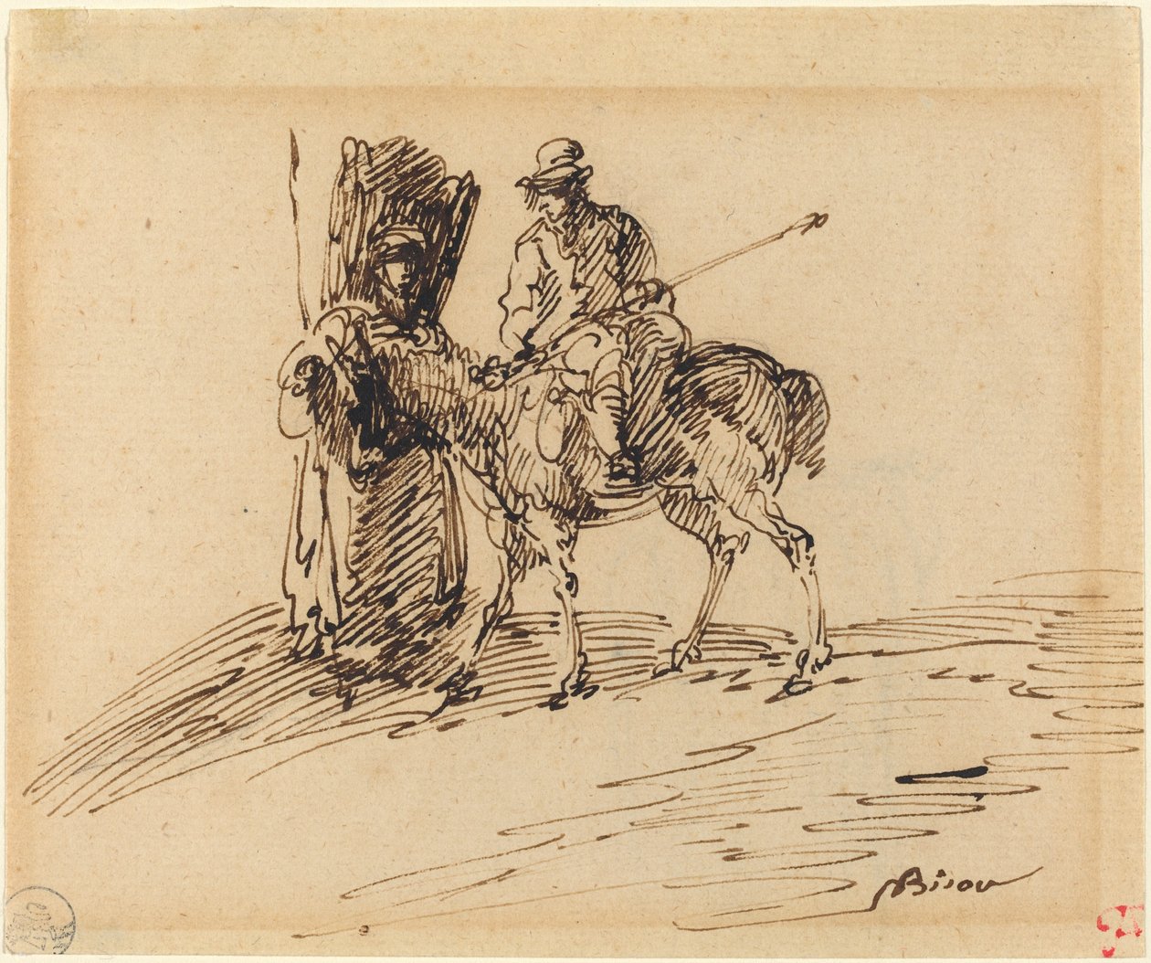 Horseman with Peasant by Giuseppe Bernardino Bison