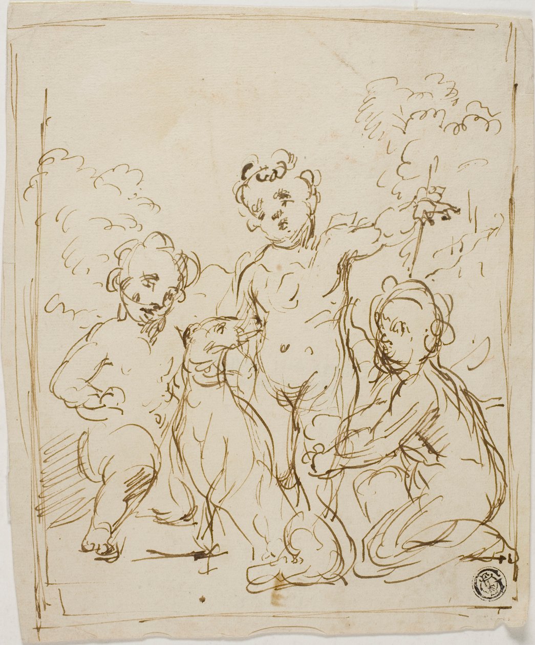 Three Putti and Dog in a Landscape by Giuseppe Diamantini