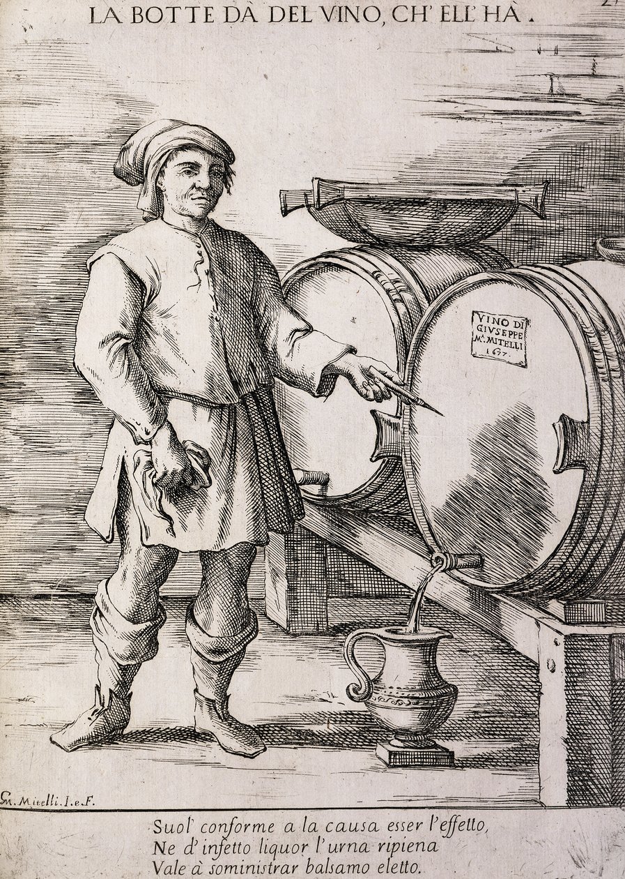 Barrel giving wine that contains, Proverb by Giuseppe Maria Mitelli