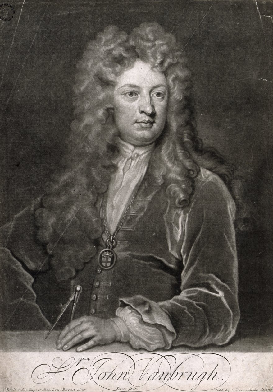 Sir John Vanbrugh, engraved by John Simon by Godfrey Kneller