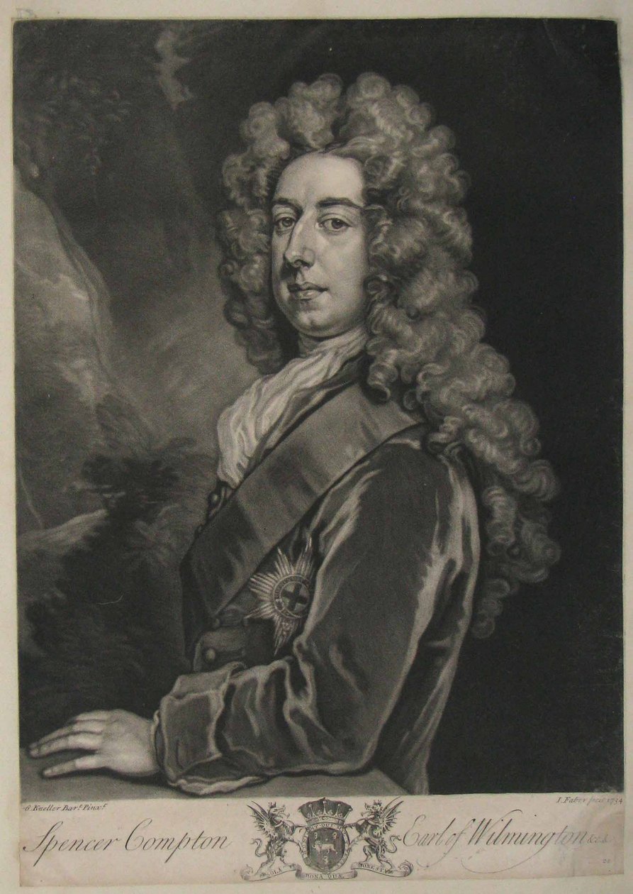 Spencer Compton, Earl of Wilmington, Print by John Faber by Godfrey Kneller