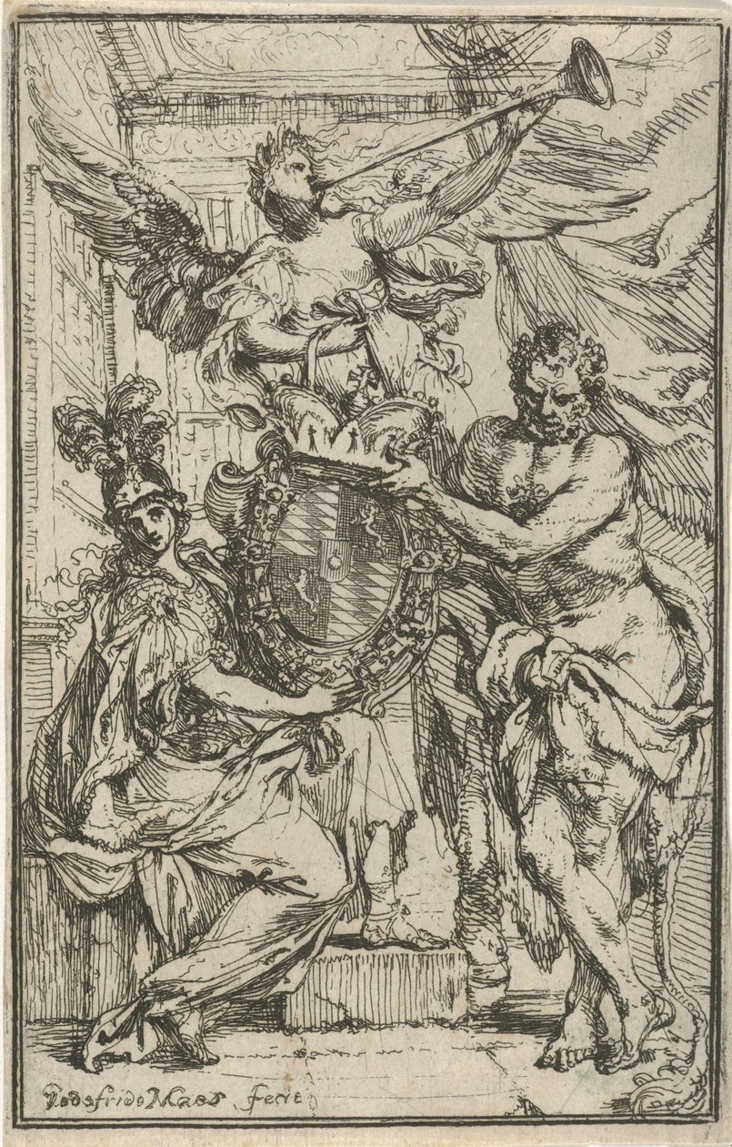 Minerva, Hercules, and Fame with Coat of Arms by Godfried Maes