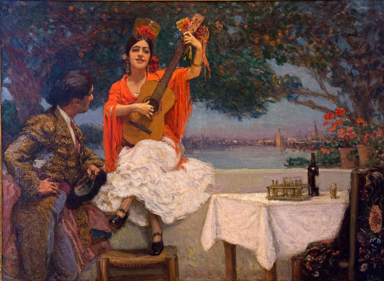 Gypsy and Bullfighter with the Guadalquivir in the Background by Gonzalo Bilbao by Gonzalo Bilbao