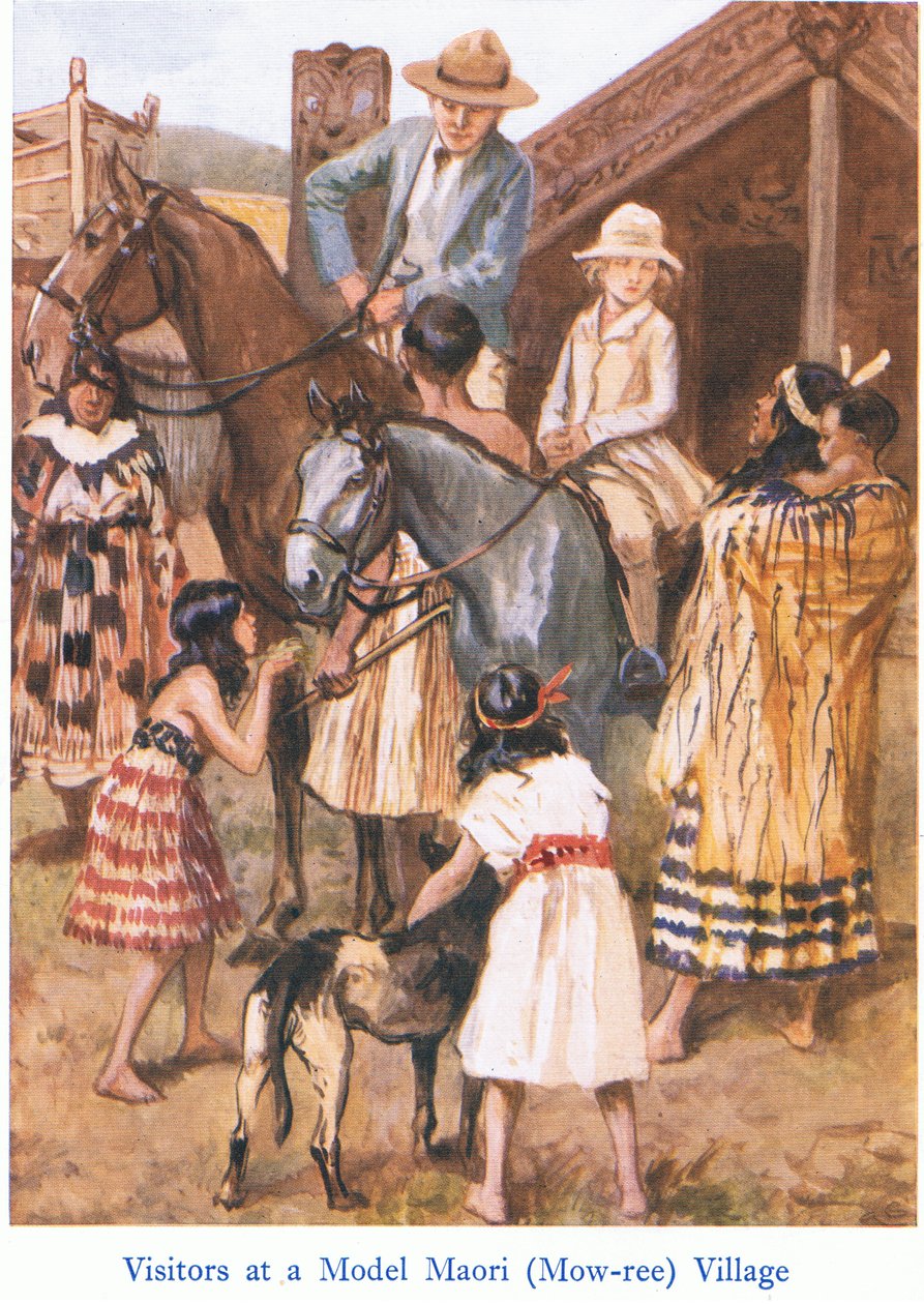 Visitors at a Maori village by Gordon Frederick Browne