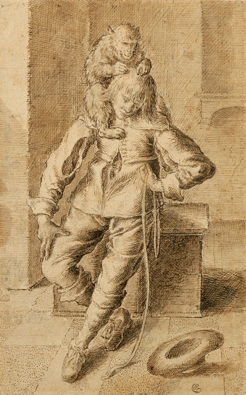 A Cavalier with a Monkey by Gottfried Libalt