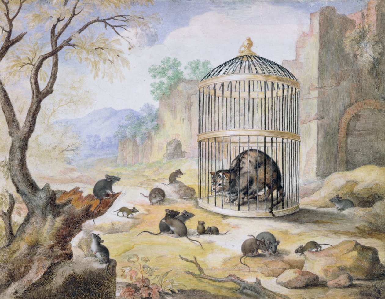 A Cat in a Cage by Gottfried Mind or Mindt
