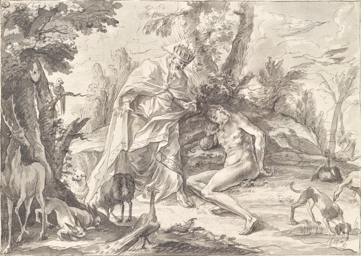 God the Father and Adam in Paradise by Gottfried Bernhard Götz