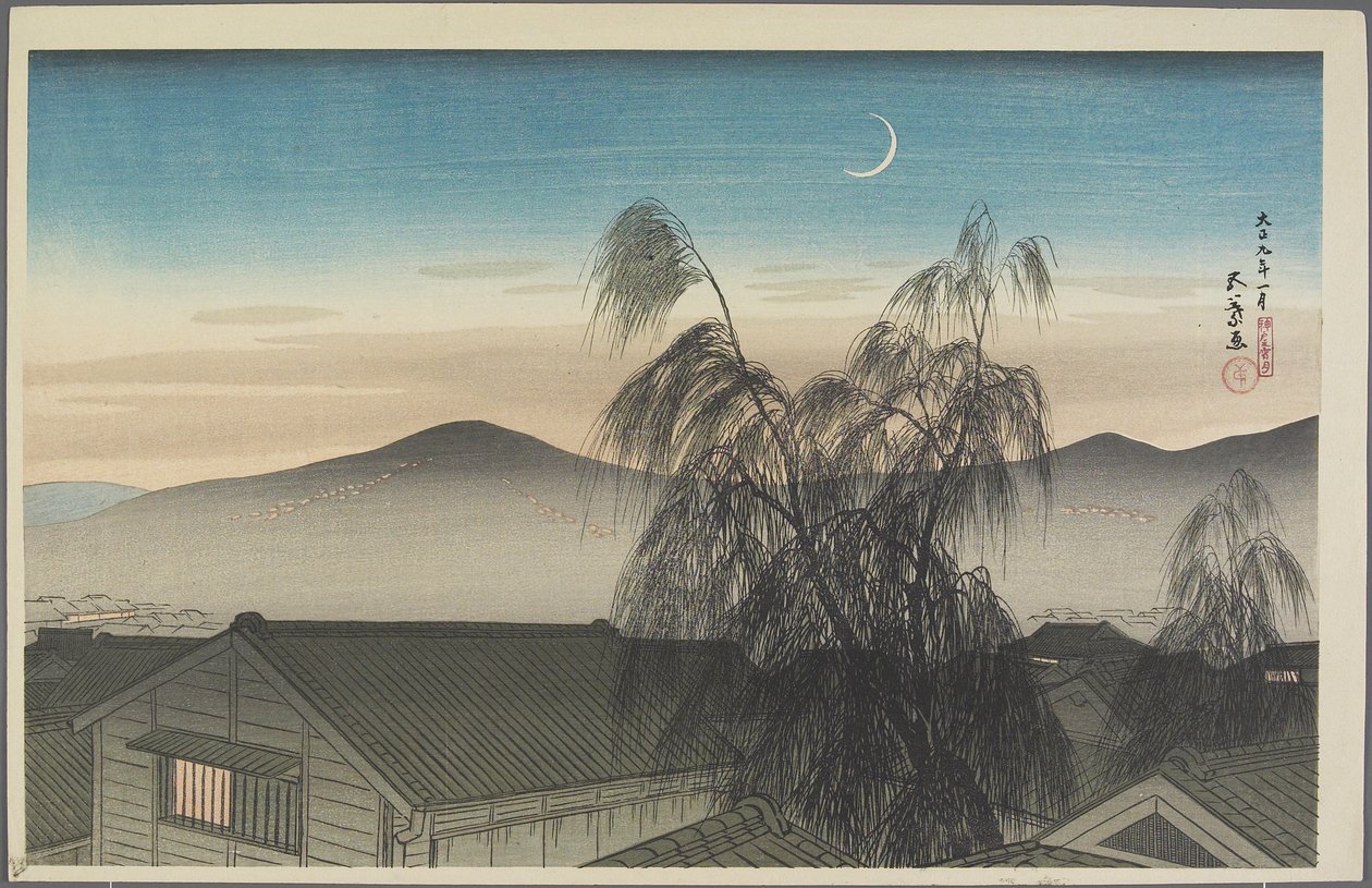 Evening Moon over Kobe, January 1920 by Goyo Hashiguchi