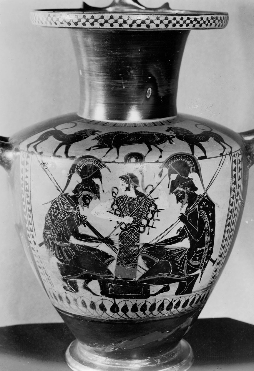 Attic Black Figure Hydra Depicting Achilles and Ajax Playing Dice by Greek