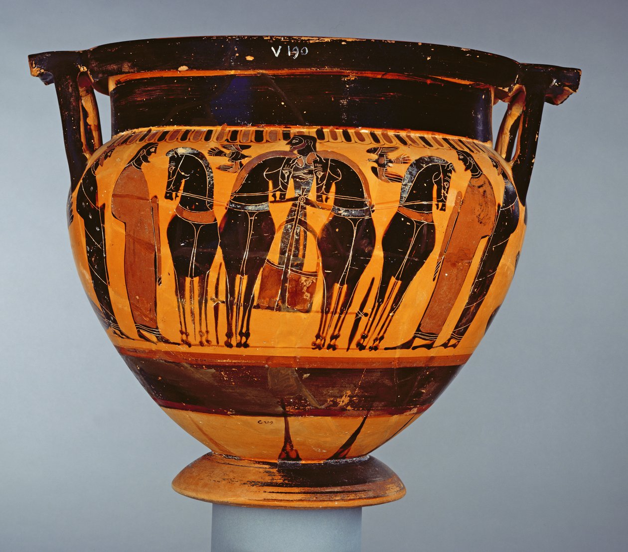 Attic Black-Figure Column-Crater Decorated with a Four-Horsed Charioteer by Greek