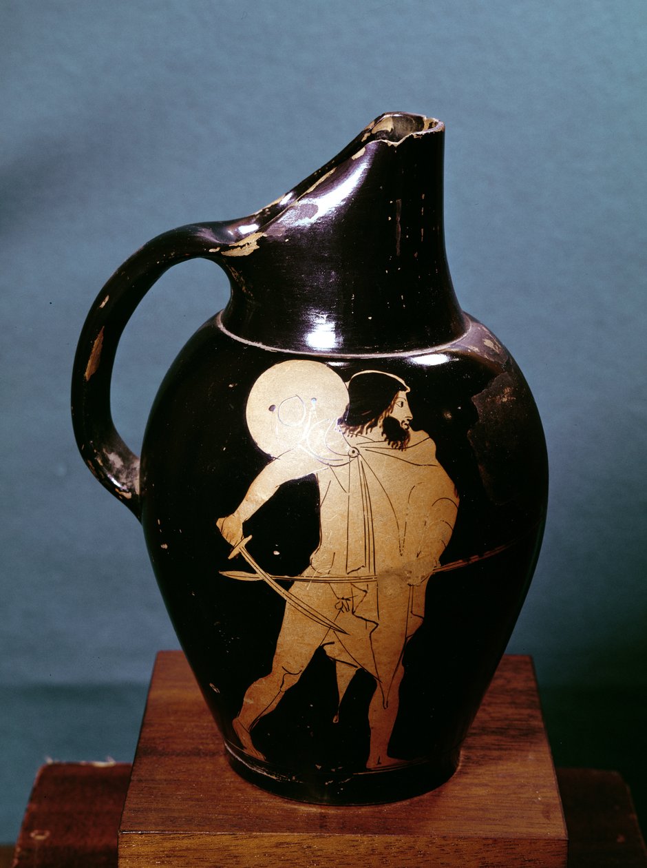 Attic Red-Figure Oinochoe Depicting Ulysses Pursuing the Sorceress Circe with His Sword by Greek