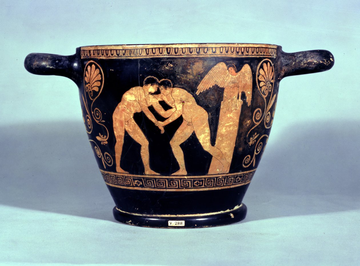 Attic Red-Figured Kotyle Decorated with Two Wrestlers, from Chiusi by Greek