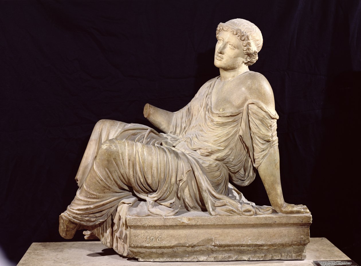 Woman seated on an altar, 