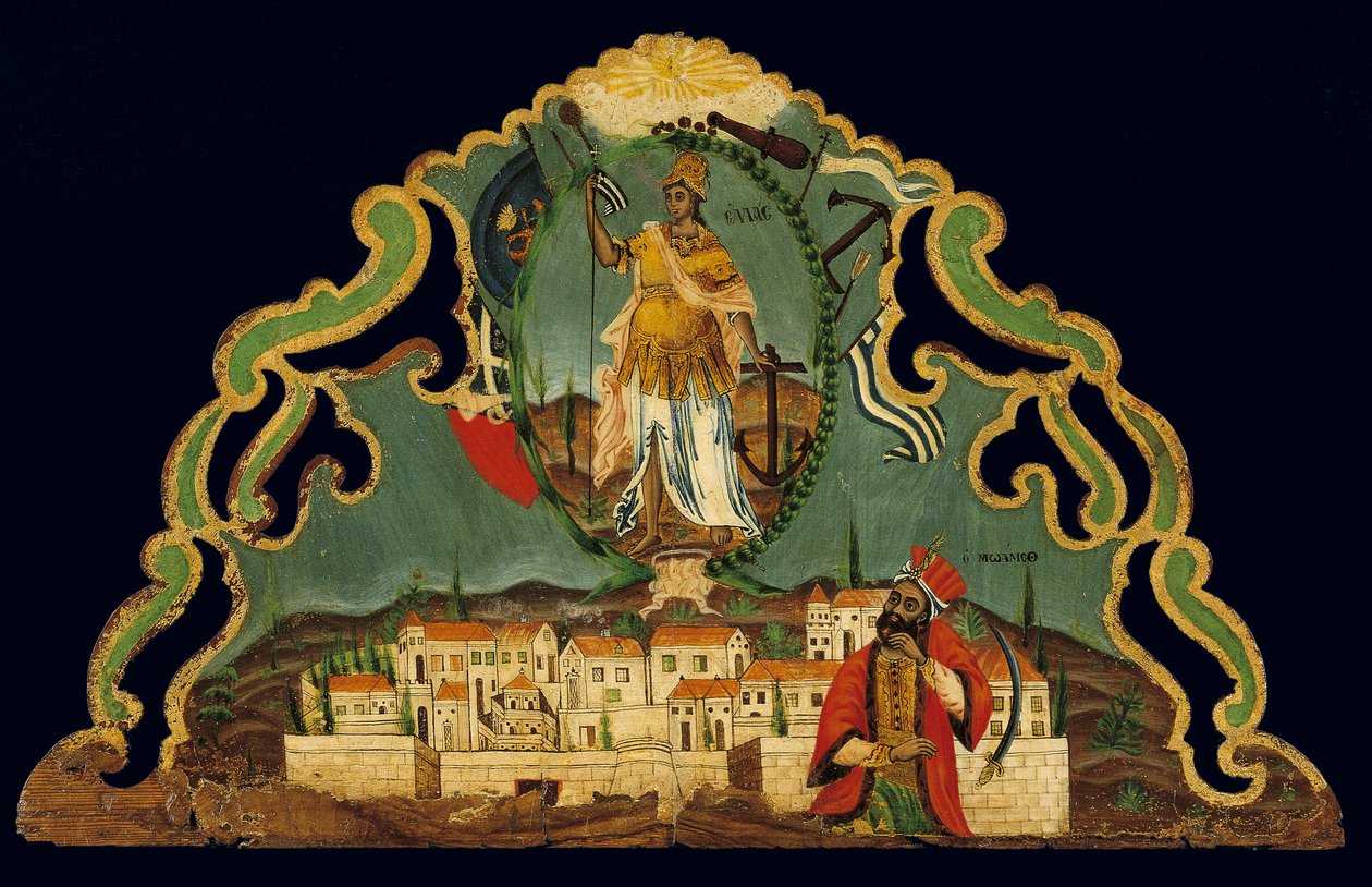 Pelmet Depicting the Rebirth of Greece above a Representation of Constantinople, from Syros, Cyclades by Greek School
