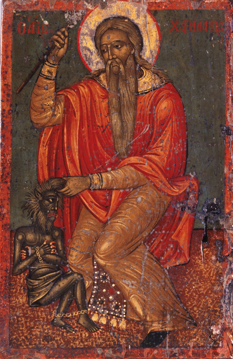 Saint Charalambos with Devil by Greek icon
