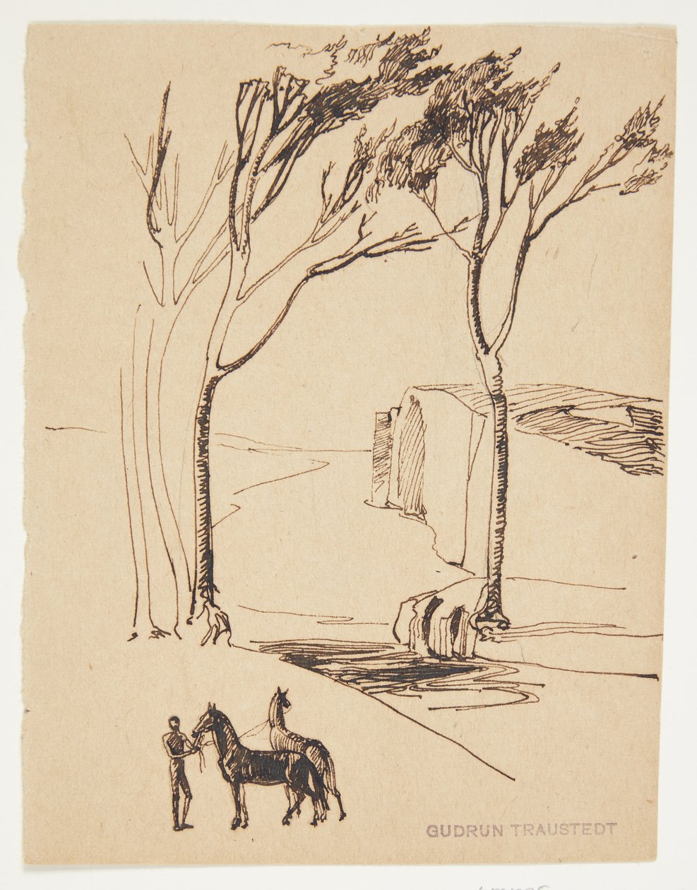 Ideal Landscape. In the Foreground, a Man with Two Horses by Gudrun Traustedt