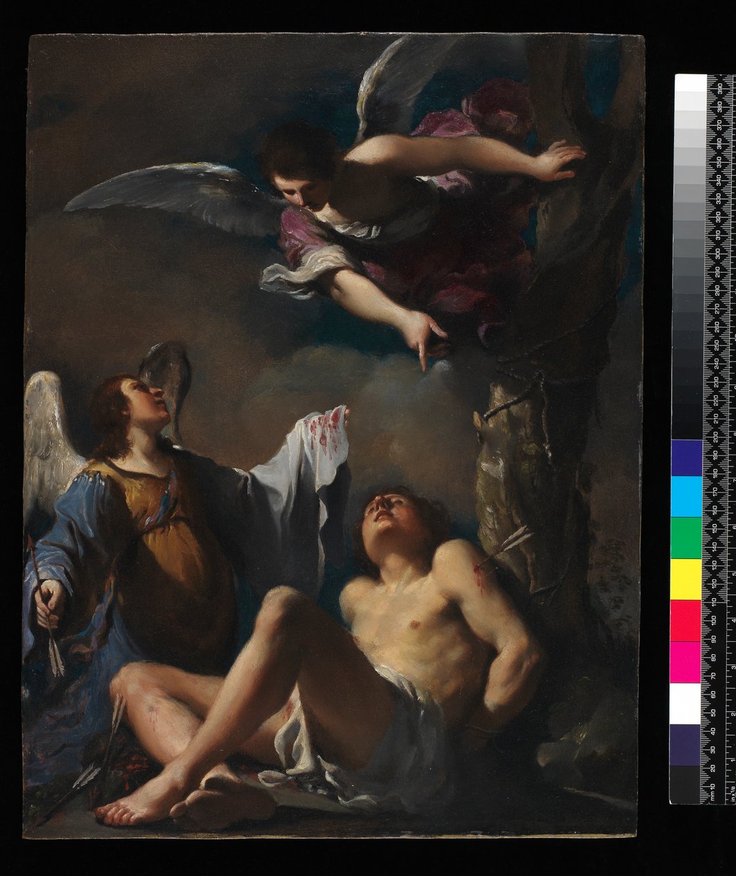 St. Sebastian succoured by two angels by Giovanni Francesco Barbieri