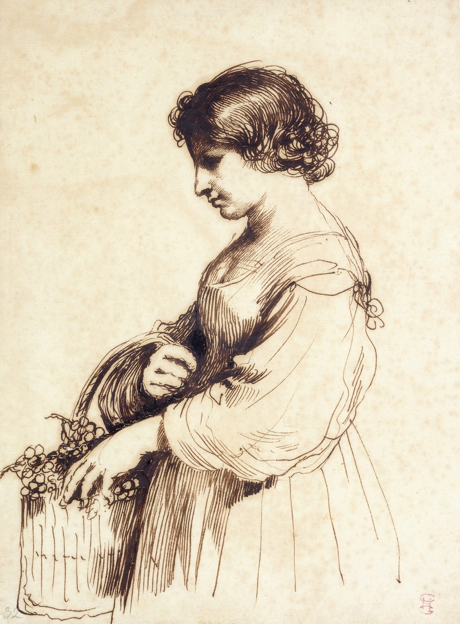A Young Woman Holding a Fruit Basket by Guercino