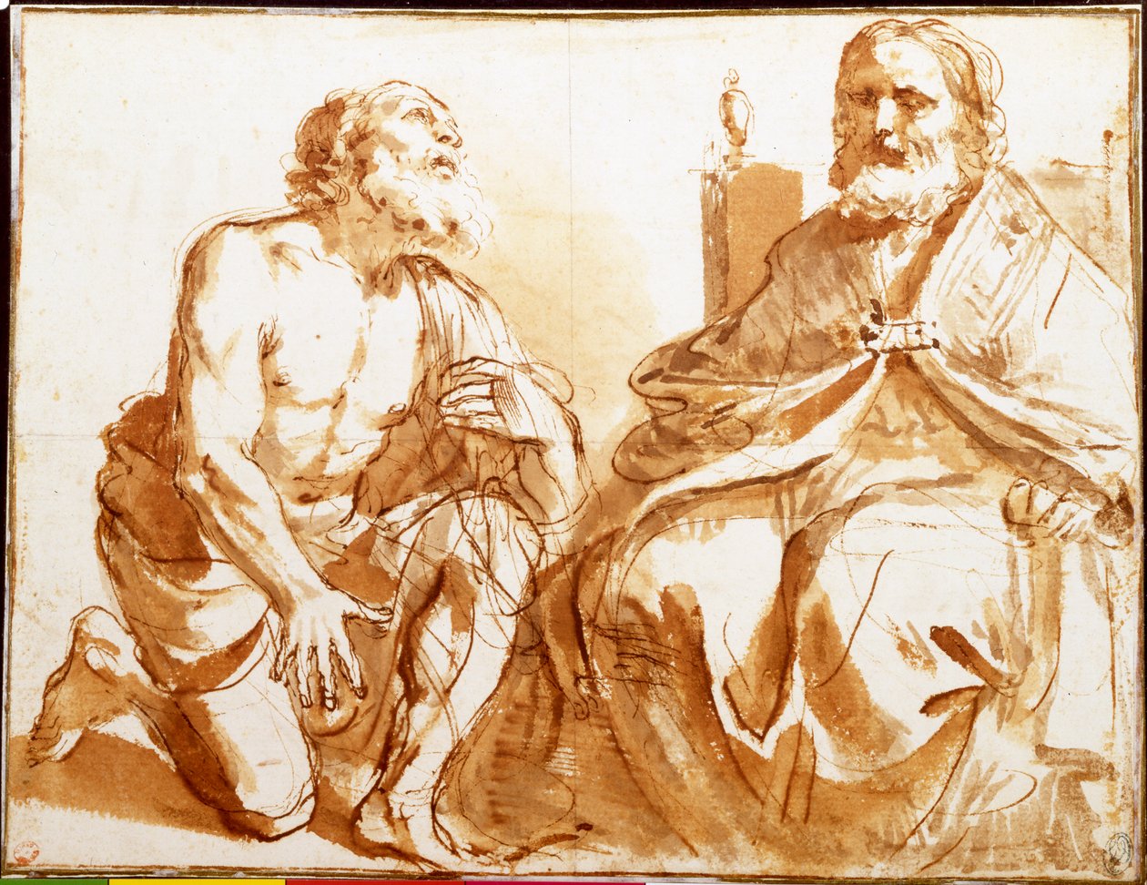 Seated Bishop and Kneeling Saint by Guercino