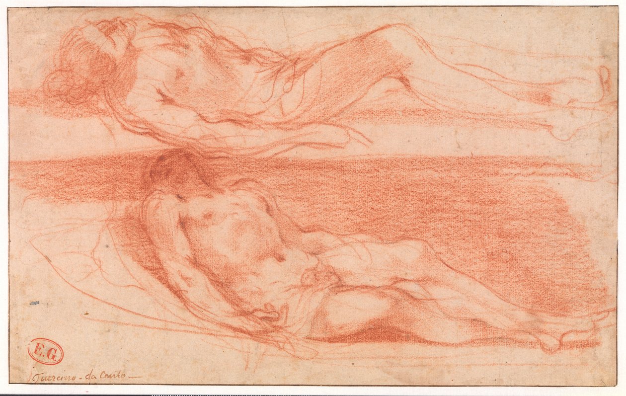Two Studies of a Reclining Half-Naked Man by Guercino