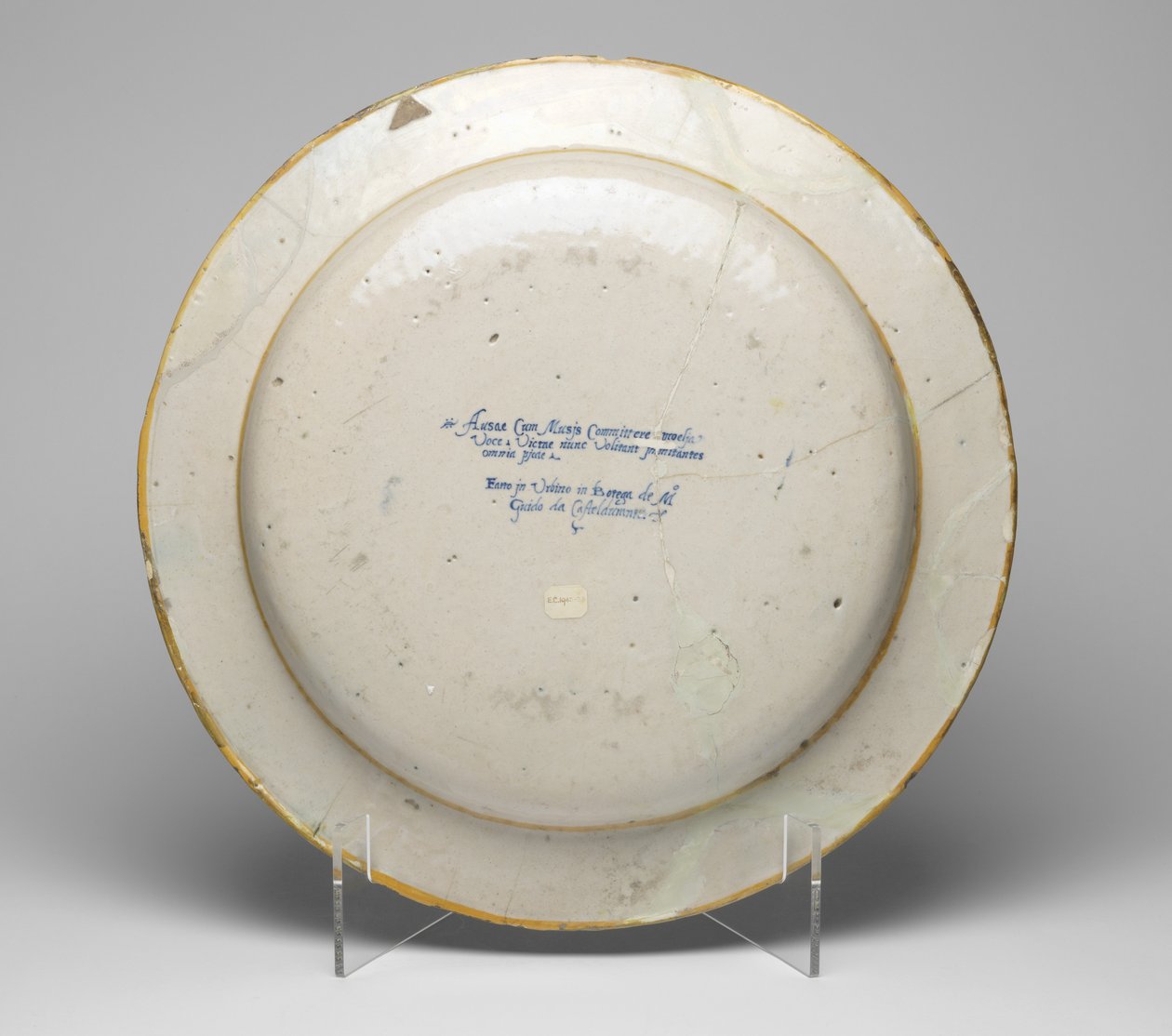 Reverse of dish depicting the Contest between the Muses and the Pierides, c.1545-50 by Guido Durantino