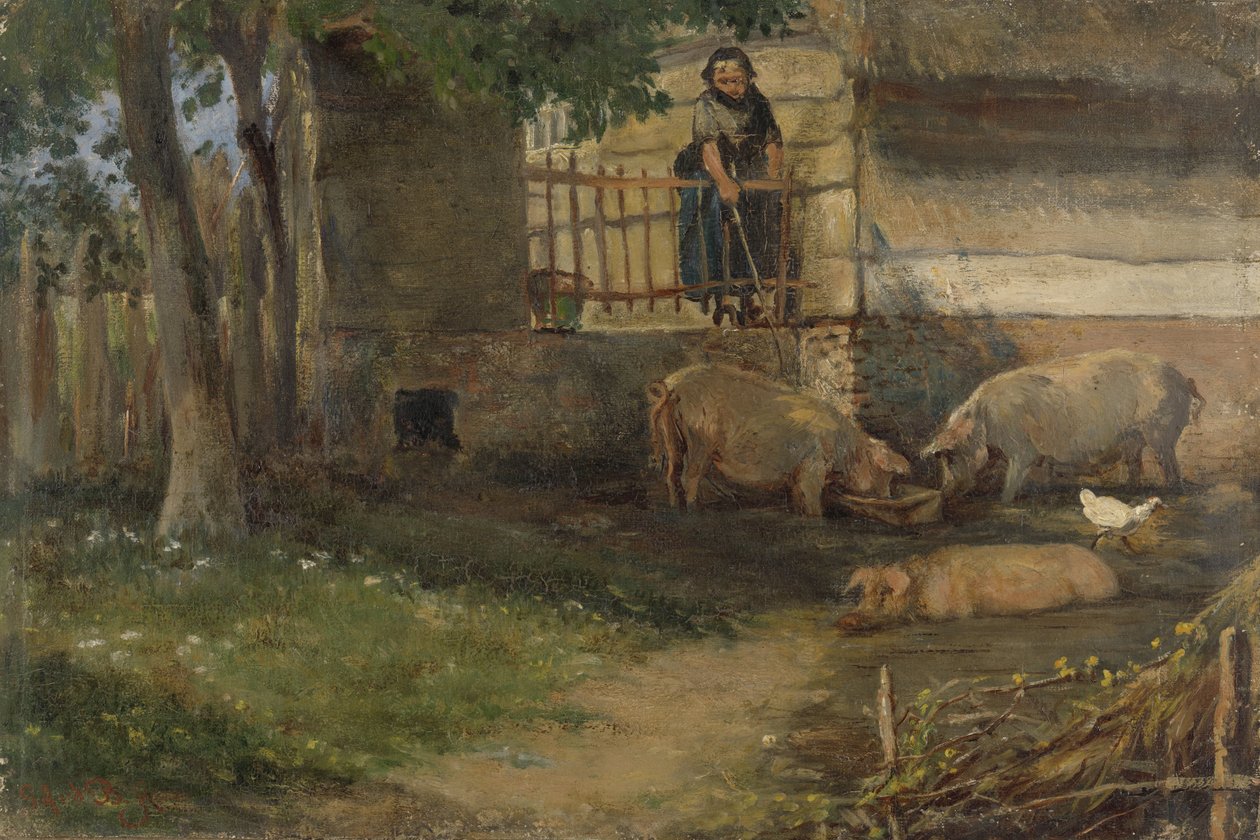 Pigs in a Barnyard by Guillaume Anne van der Brugghen