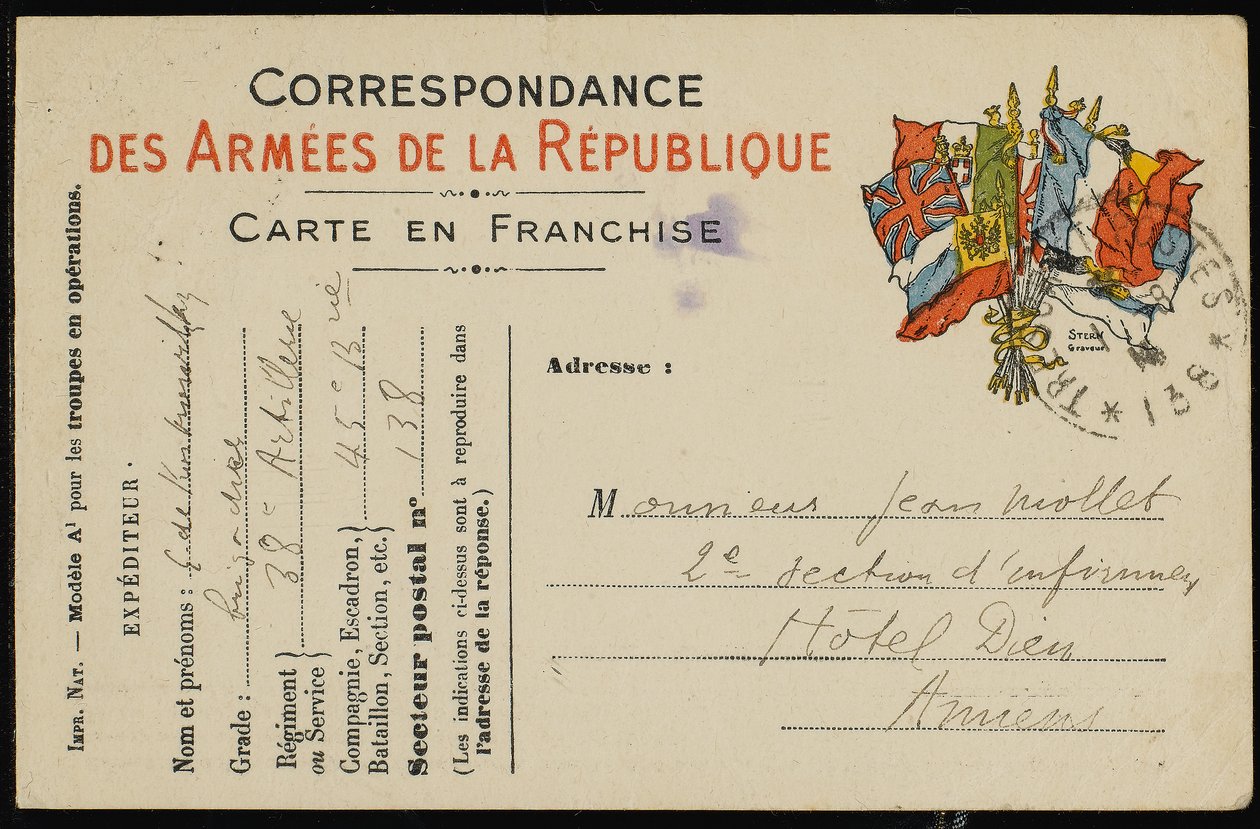 Postcard to Jean Mollet by Guillaume Apollinaire