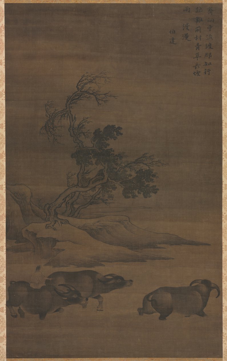 Herdboys and Buffalo in Landscape by Guo Min