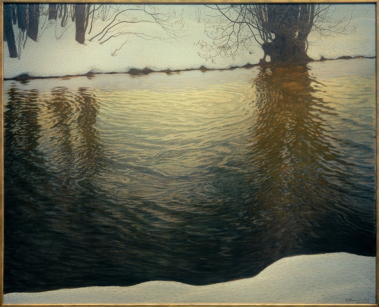 Winter Evening on the Riverbank by Gustaf Edolf Fjaestad