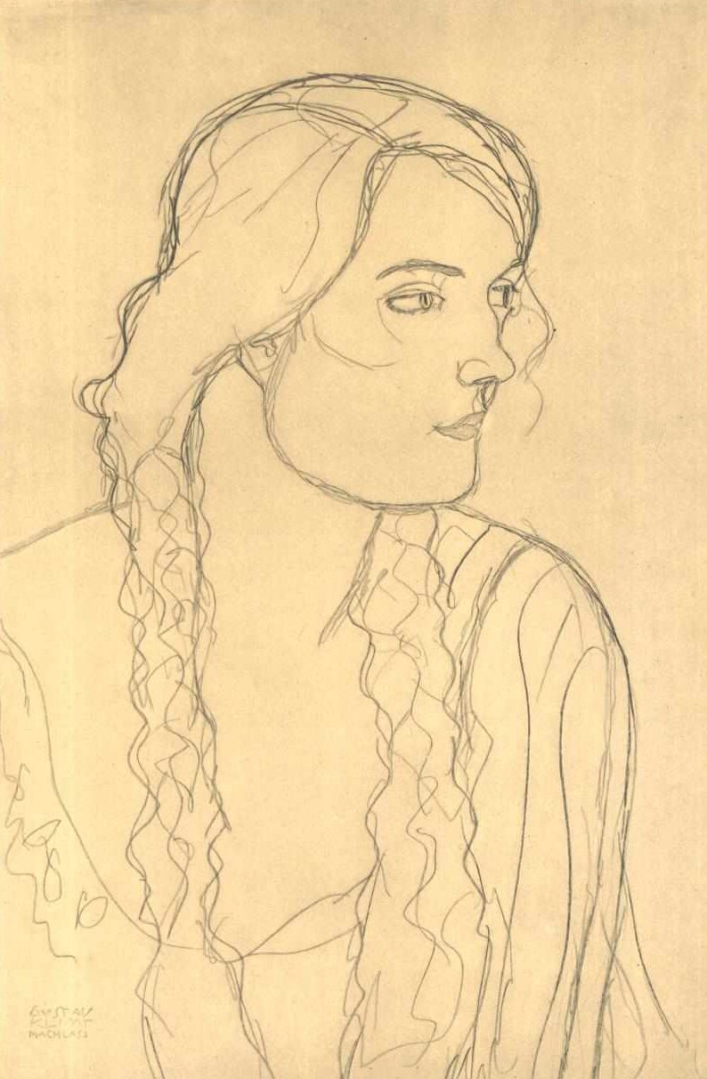 Bust of a Girl with Braids by Gustav Klimt