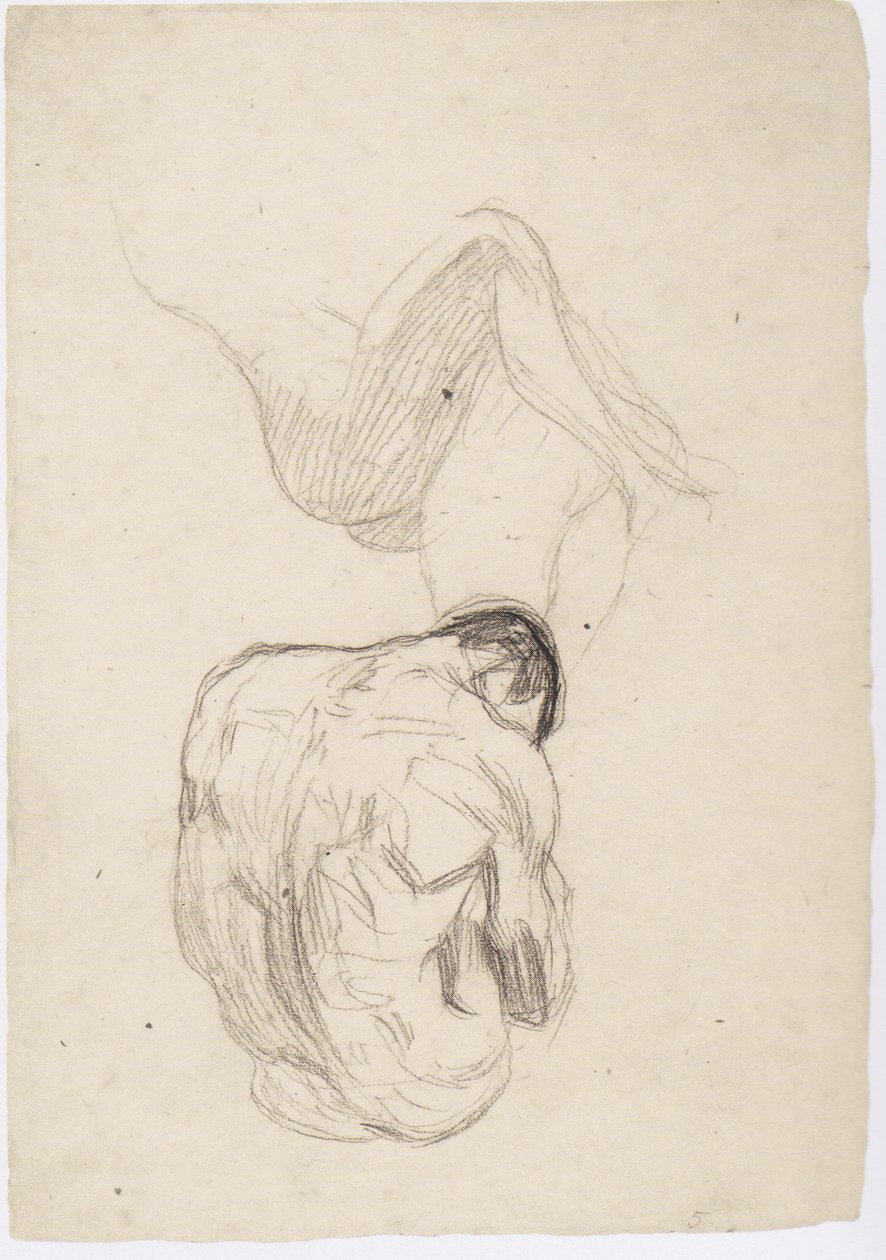 Detail Study of an Embracing Couple, Seated Male Nude from Behind by Gustav Klimt
