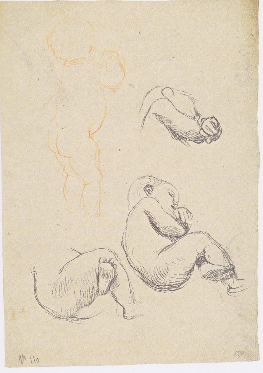 Three Studies of a Seated Child Facing Right, Standing Child by Gustav Klimt
