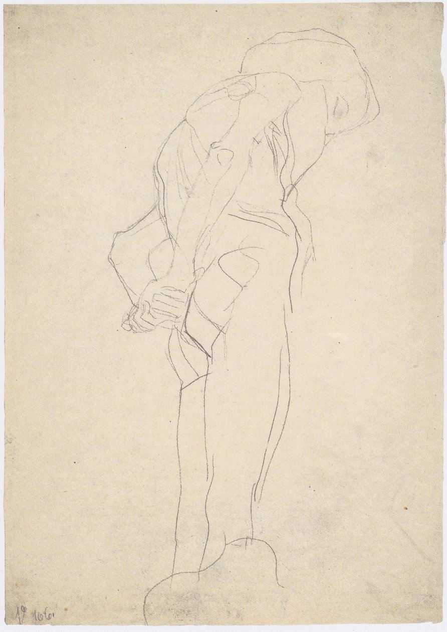 Bent Naked Old Man Facing Right by Gustav Klimt