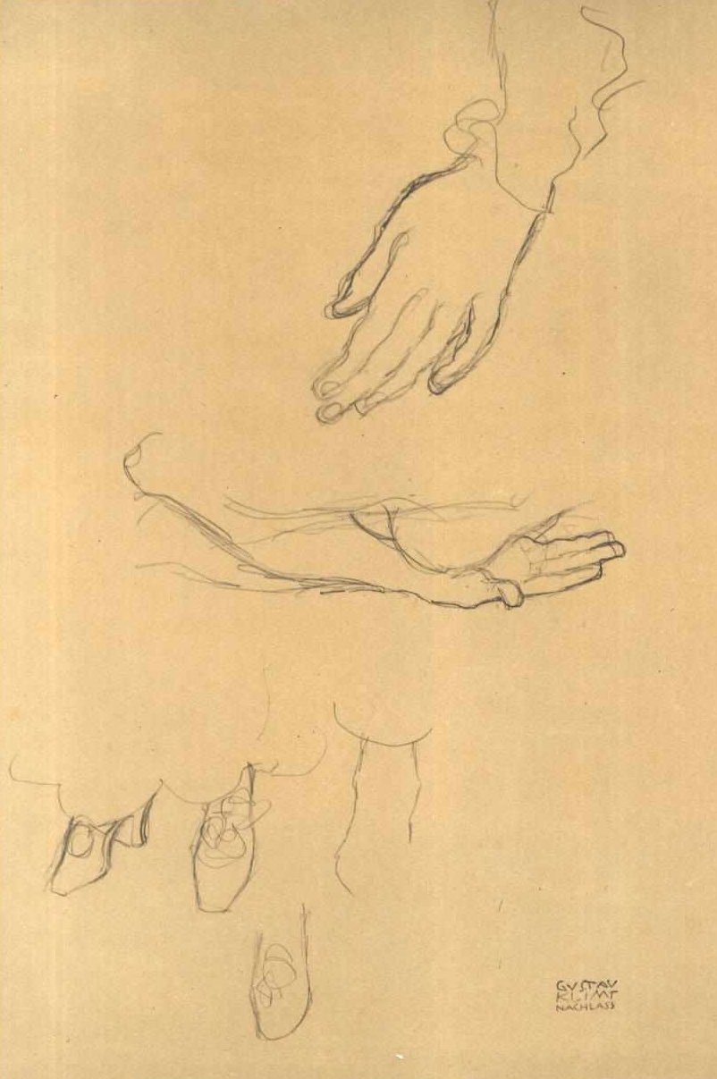 Studies of Hands and Shoe Study by Gustav Klimt