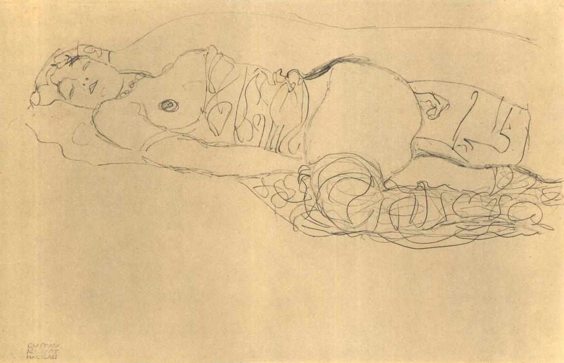Reclining Half-Nude Facing Left with Bent Legs by Gustav Klimt