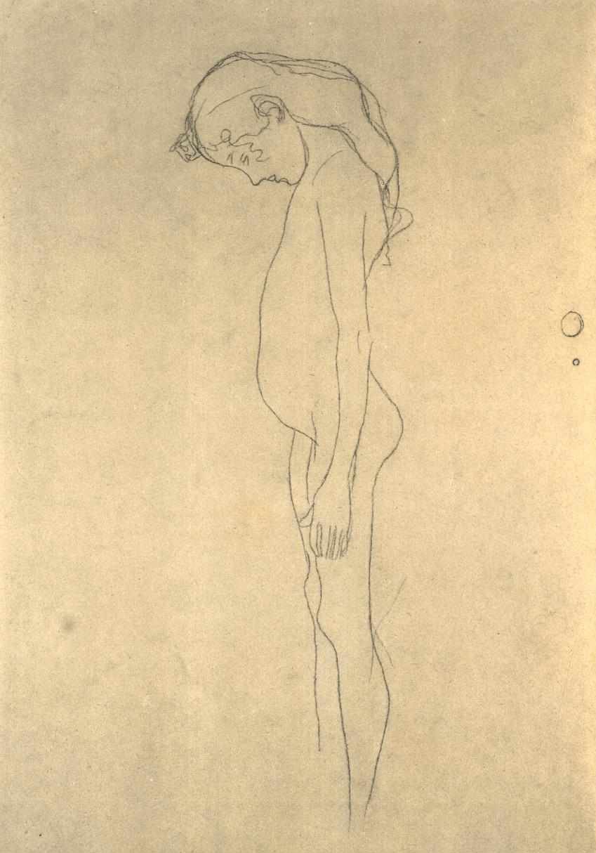 Nude Girl with Head Bowed Facing Left by Gustav Klimt