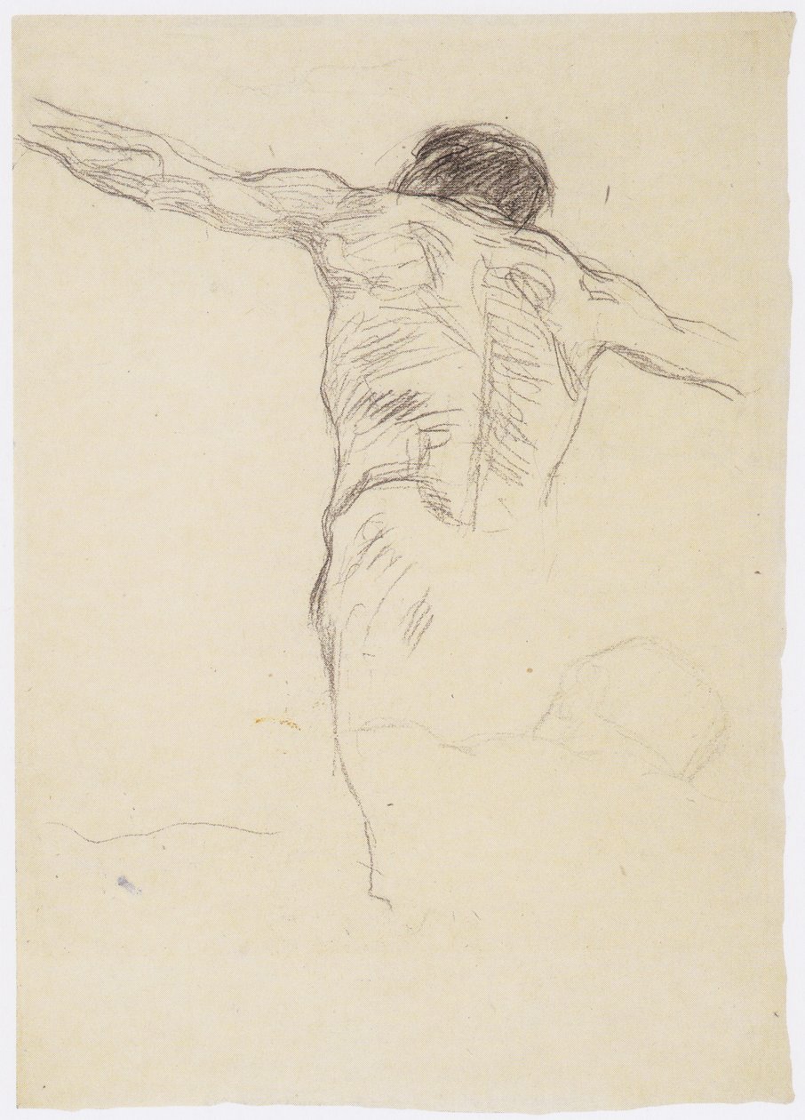 Male Nude Back View with Outstretched Arms, Repetition of Head and Shoulder Part by Gustav Klimt