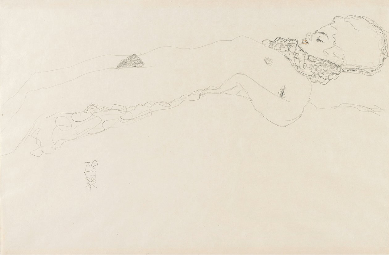 Naked Girl with Ruff, Lying by Gustav Klimt