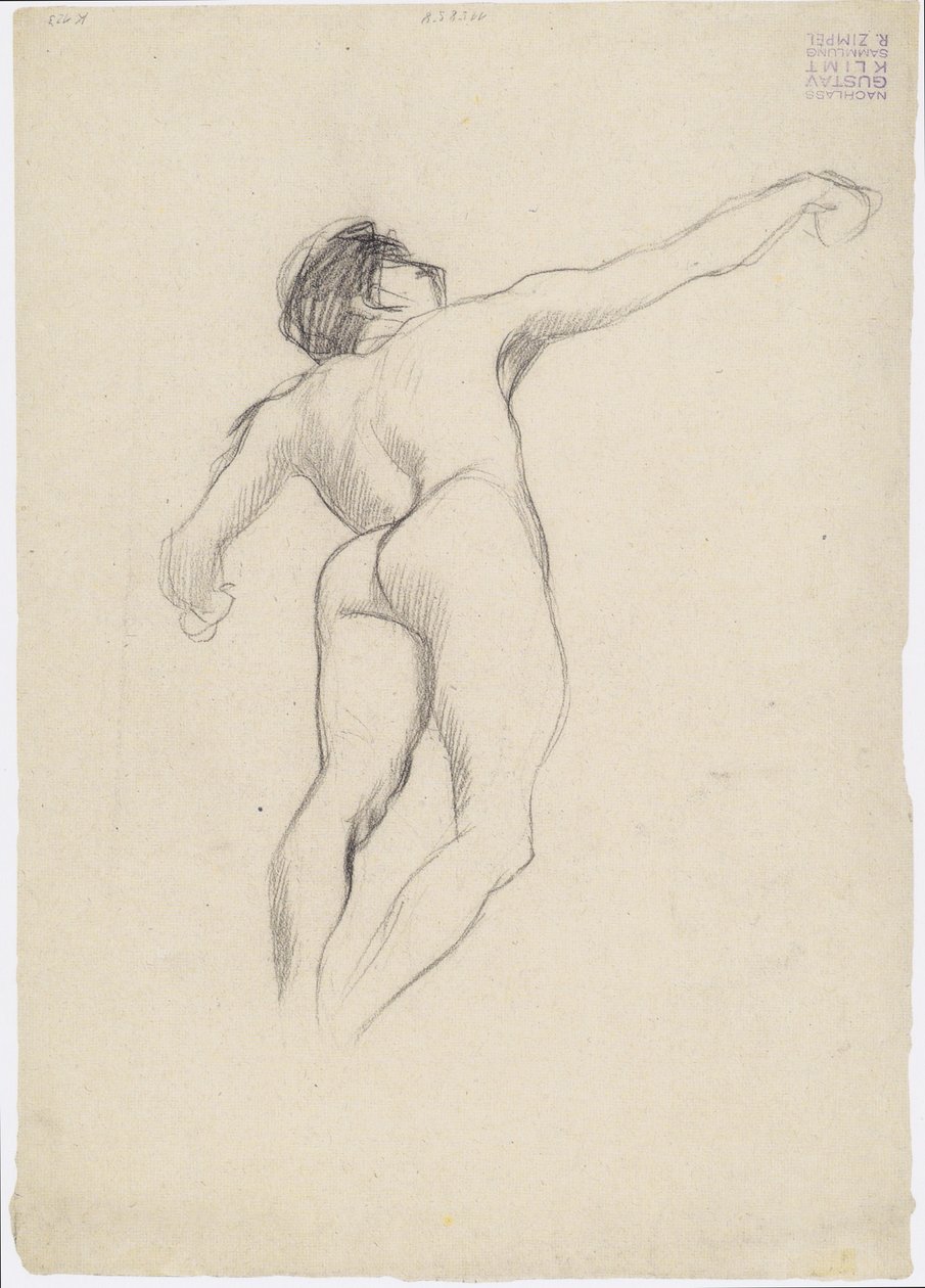 Floating Male Nude from Behind, Strong Foreshortening to the Right by Gustav Klimt