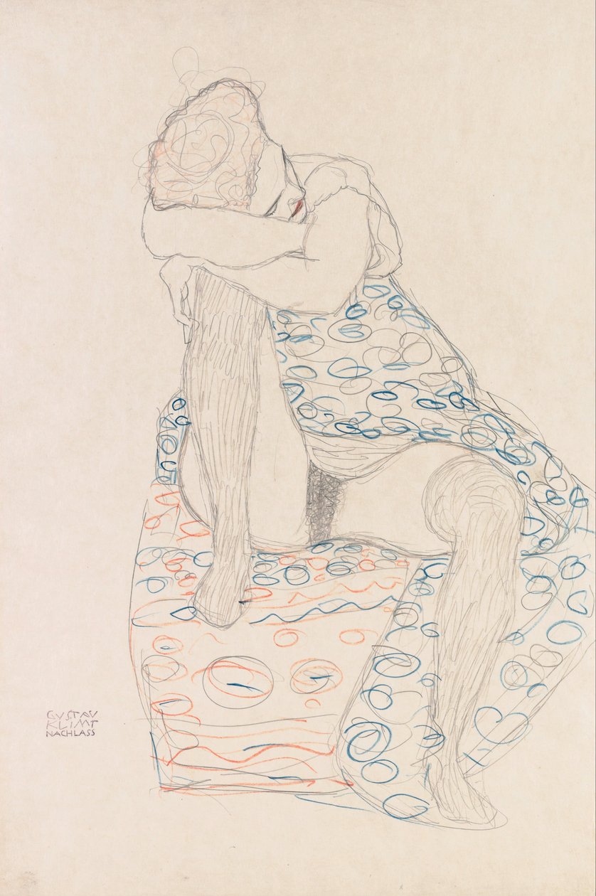 Seated Figure with Gathered up Skirt by Gustav Klimt