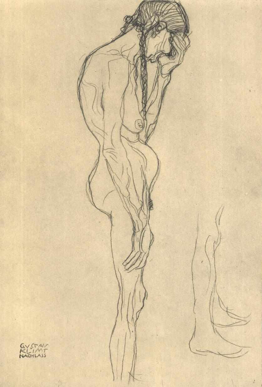 Standing Old Woman in Profile Facing Left by Gustav Klimt