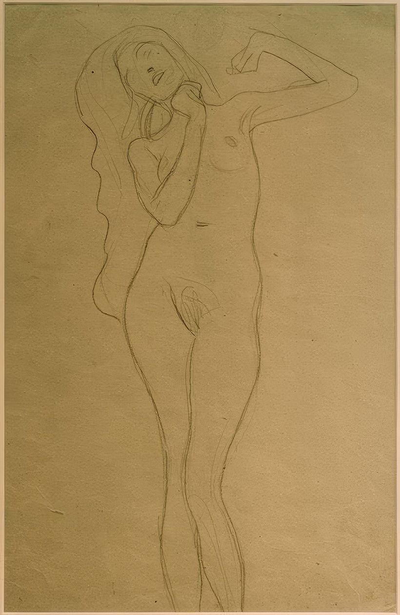 Standing Female Nude with Raised Arms (Study) by Gustav Klimt