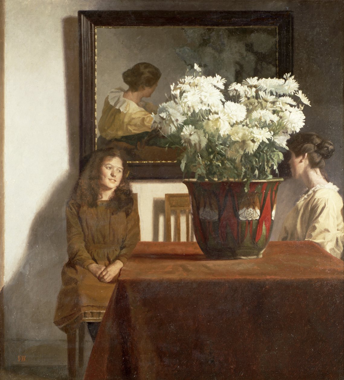 Figures with a Bowl of White Chrysanthemums by Gustav Wilhelm Blom
