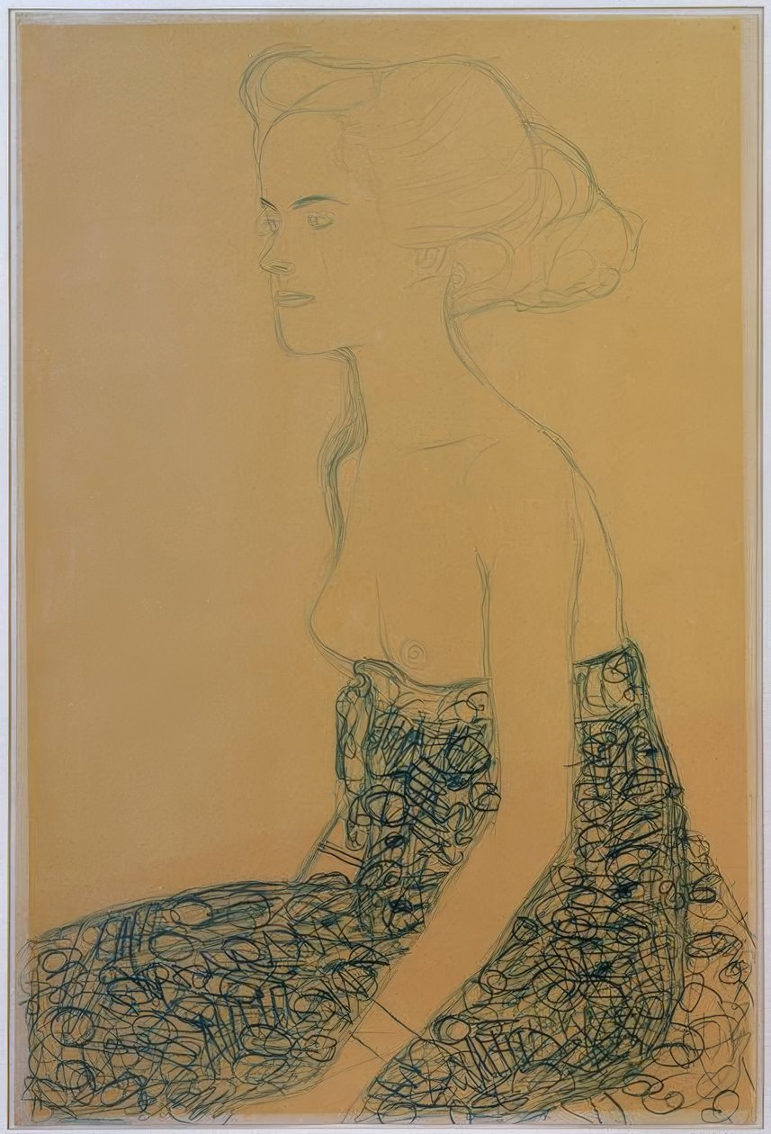 Seated Half-Nude Facing Left by Gustav Klimt