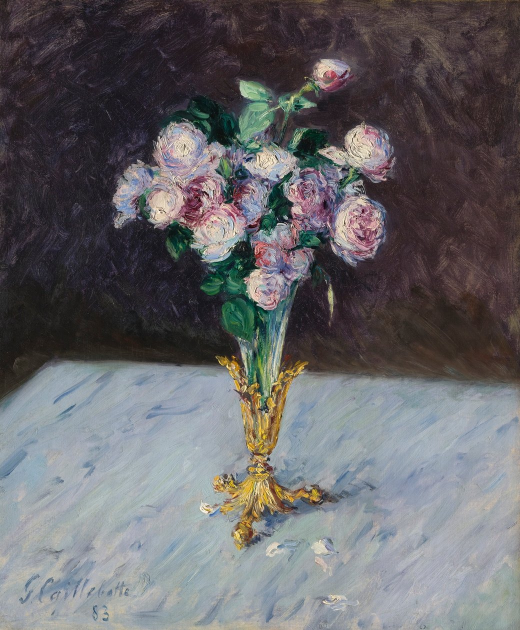 Bouquet of Roses in a Crystal Vase by Gustave Caillebotte