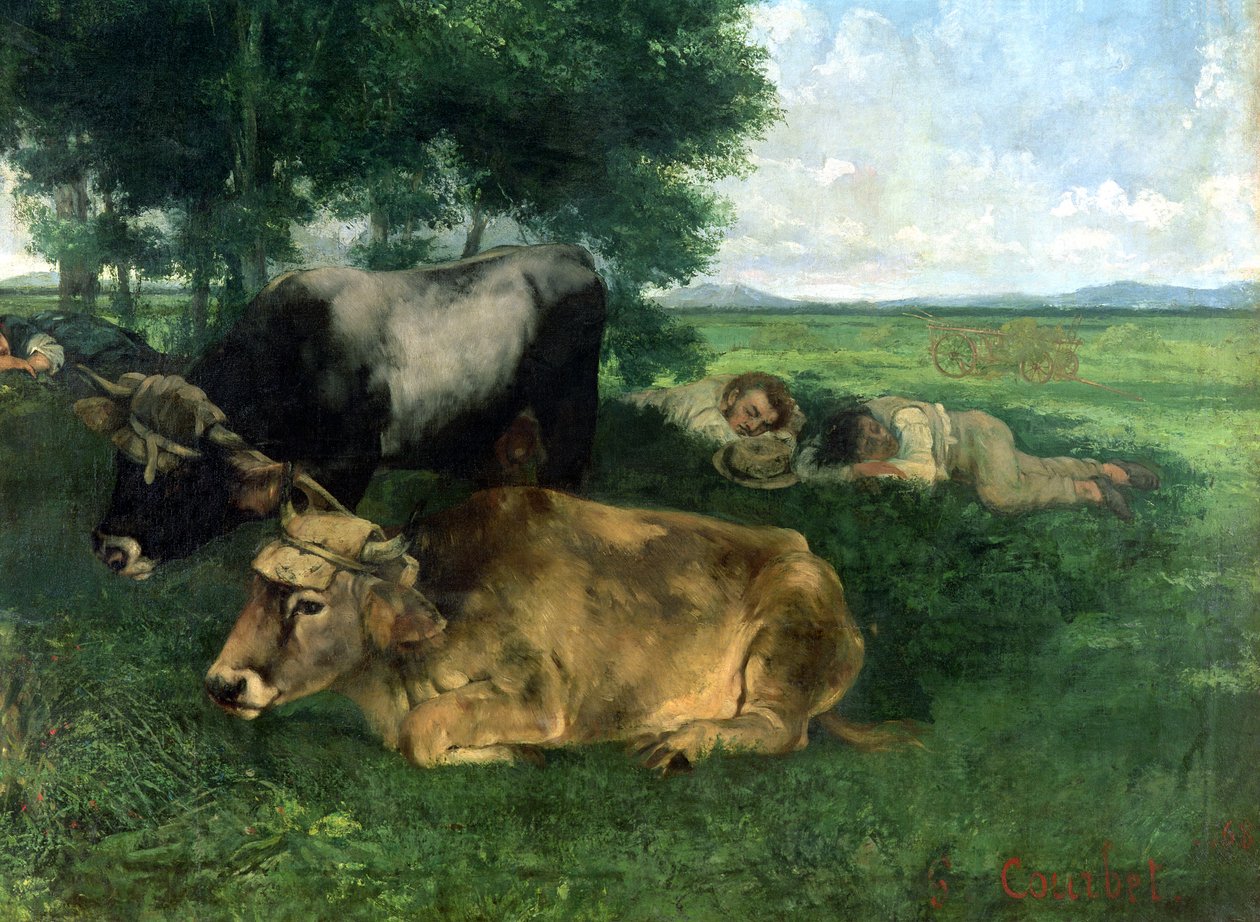 La Siesta Pendant la saison des foins (detail of animals sleeping under a tree), 1867 by Gustave Courbet