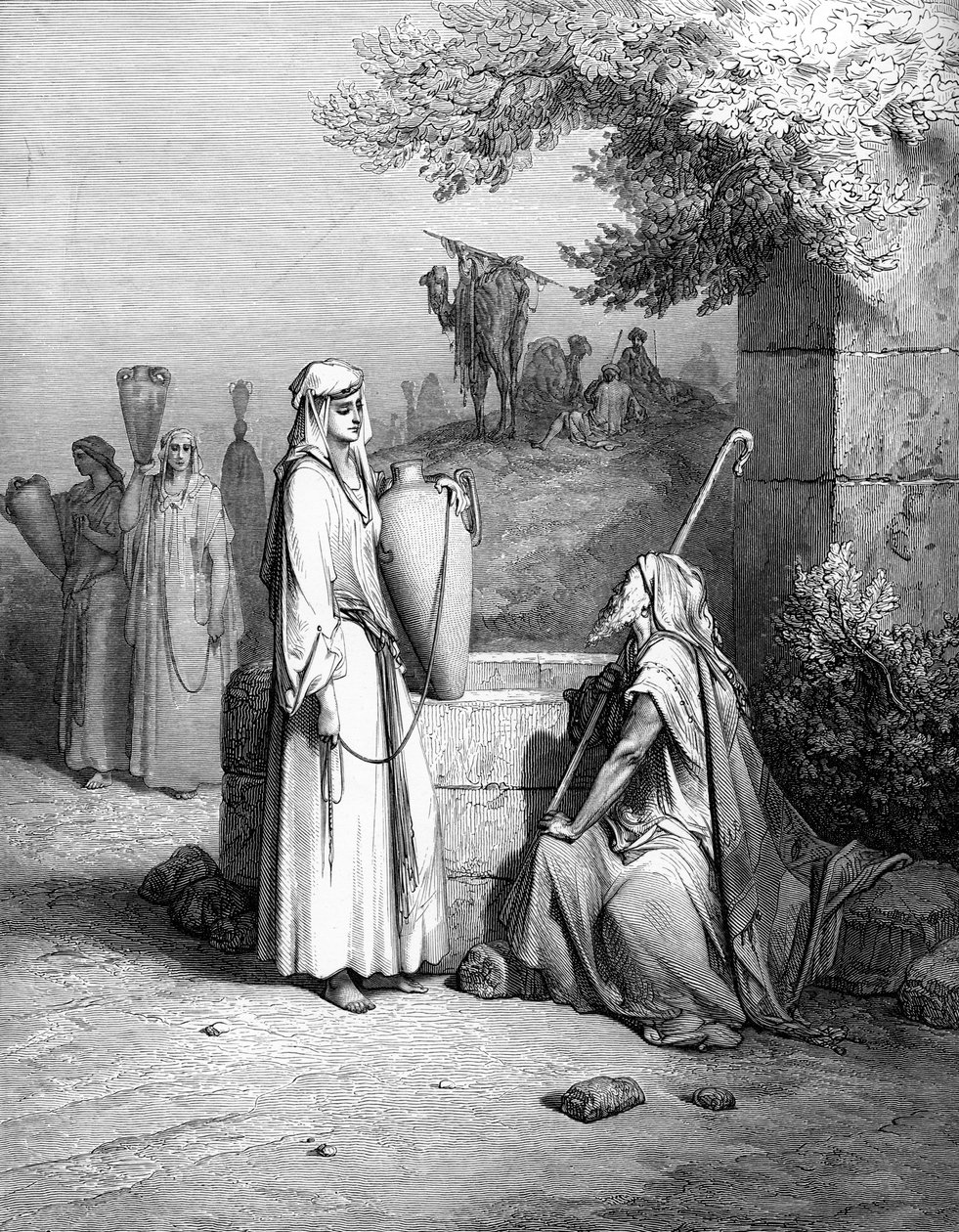 Eliezer and Rebekah (engraving by Doré) by Gustave Dore