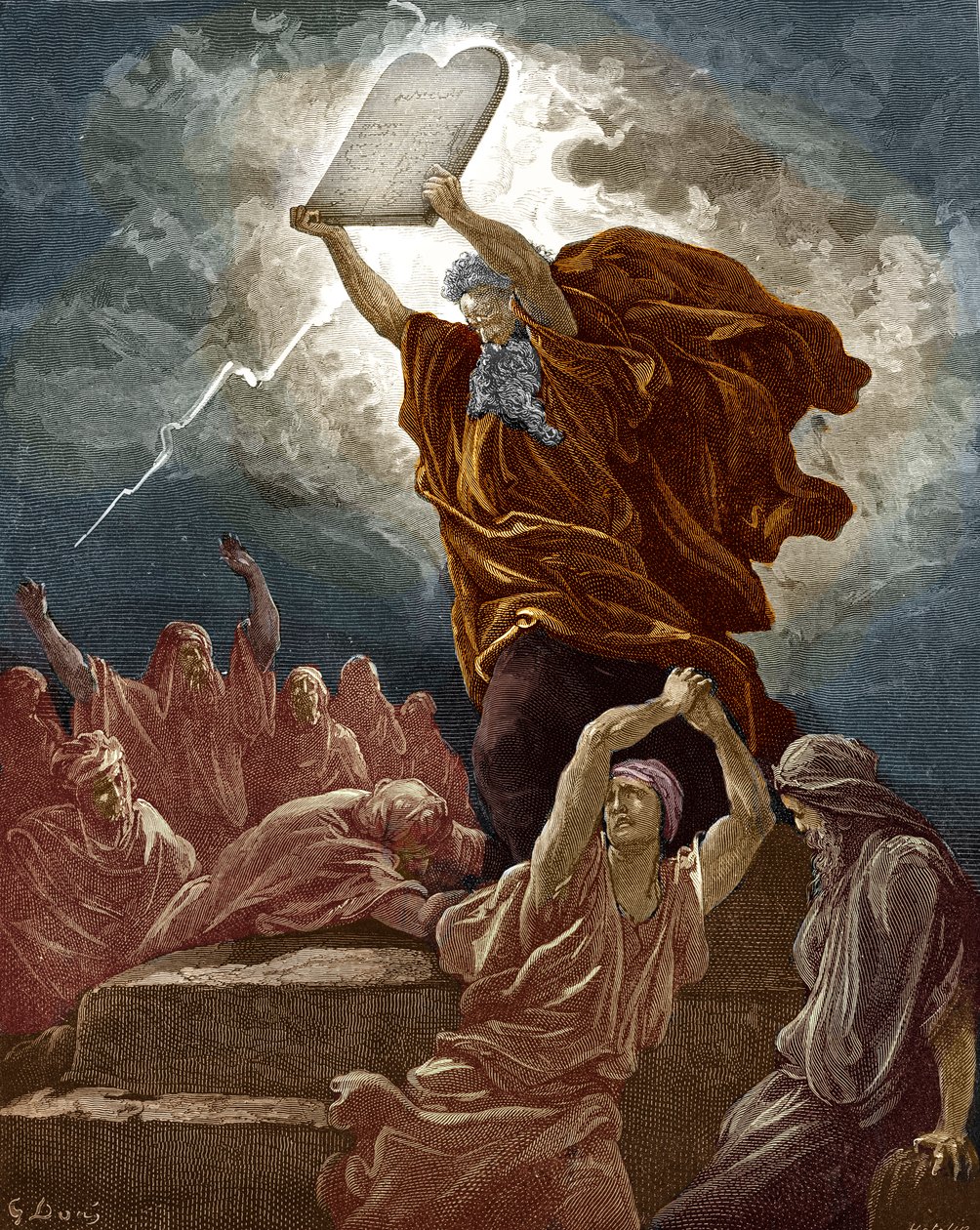 Moses Breaks the Tablets of the Law - Bible by Gustave Dore